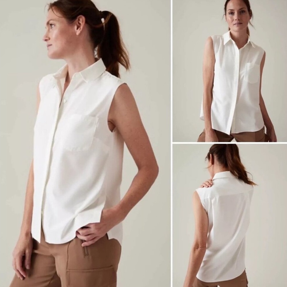Athleta White Sleeveless Button-Front Tank Top